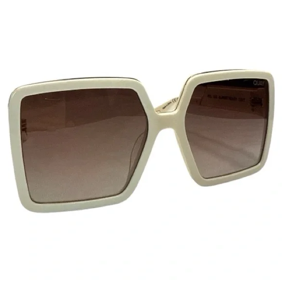 Quay Australia Oversized Square Sunglasses in Ivory frame/ Brown Gradient Lenses - Picture 2 of 10